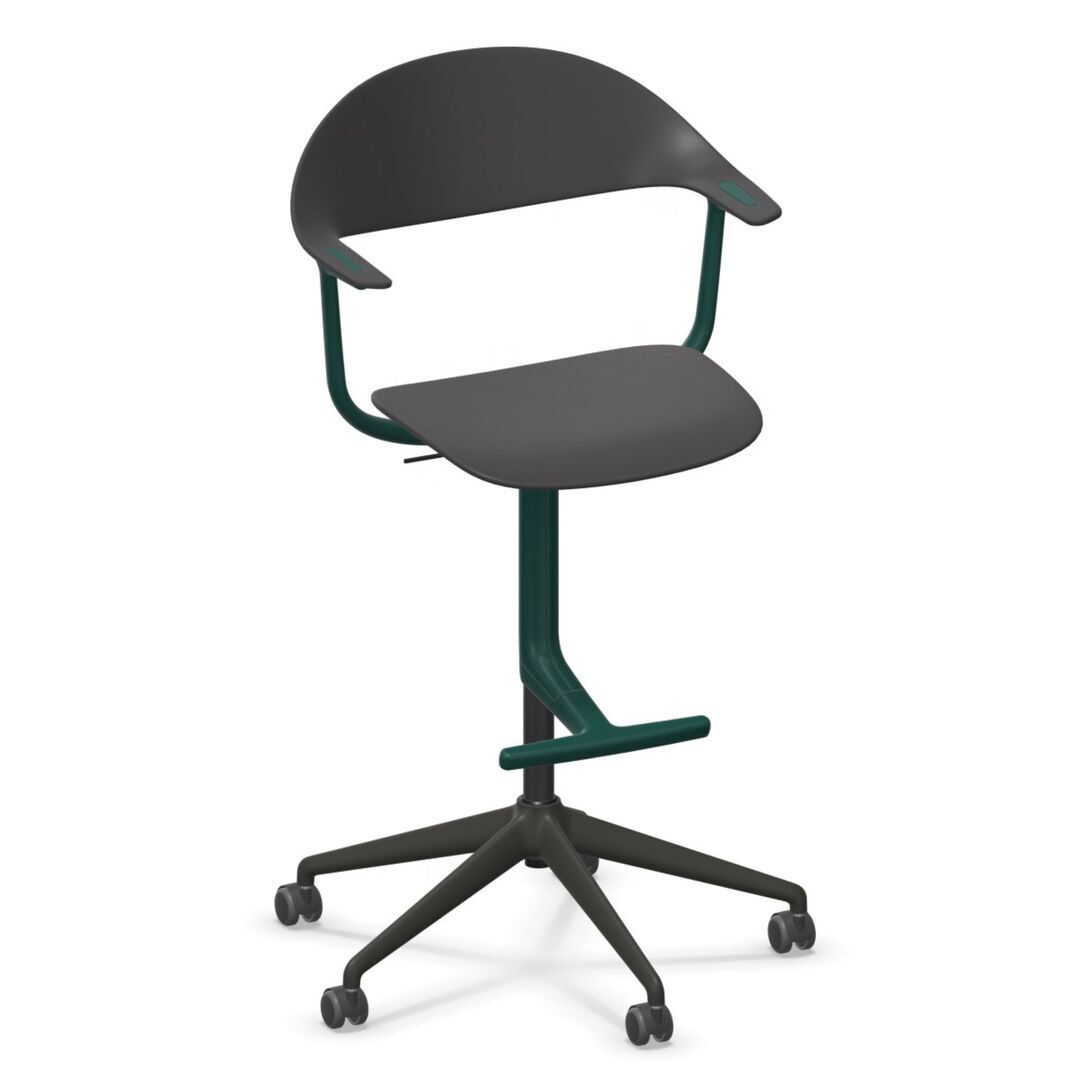 Vitra Mynt High Bürostuhl mit 5-Sterngestell von Vitra Basic Dark 01 RE, Rolle hart gebremst für Teppichboden 02, Bottle Green 44 pulverbeschichtet (struktur)