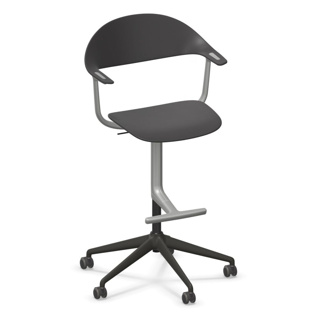 Vitra Mynt High Bürostuhl mit 5-Sterngestell von Vitra Basic Dark 01 RE, Rolle weich gebremst für Hartboden 03, Aluminium gestrahlt 96