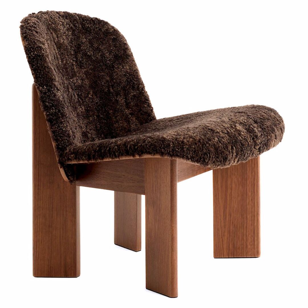 HAY Living Chisel Lounge Chair Front Upholstery Leather and Sheepskin Walnuss lackiert, Espresso - Sheepskin