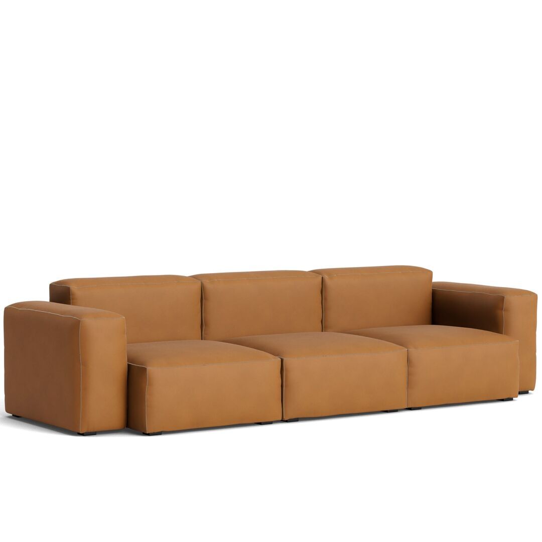 HAY Living 3-Sitzer Sofa Mags Soft Low Armrest Combination 1 von Hay Cognac - Leder Sense