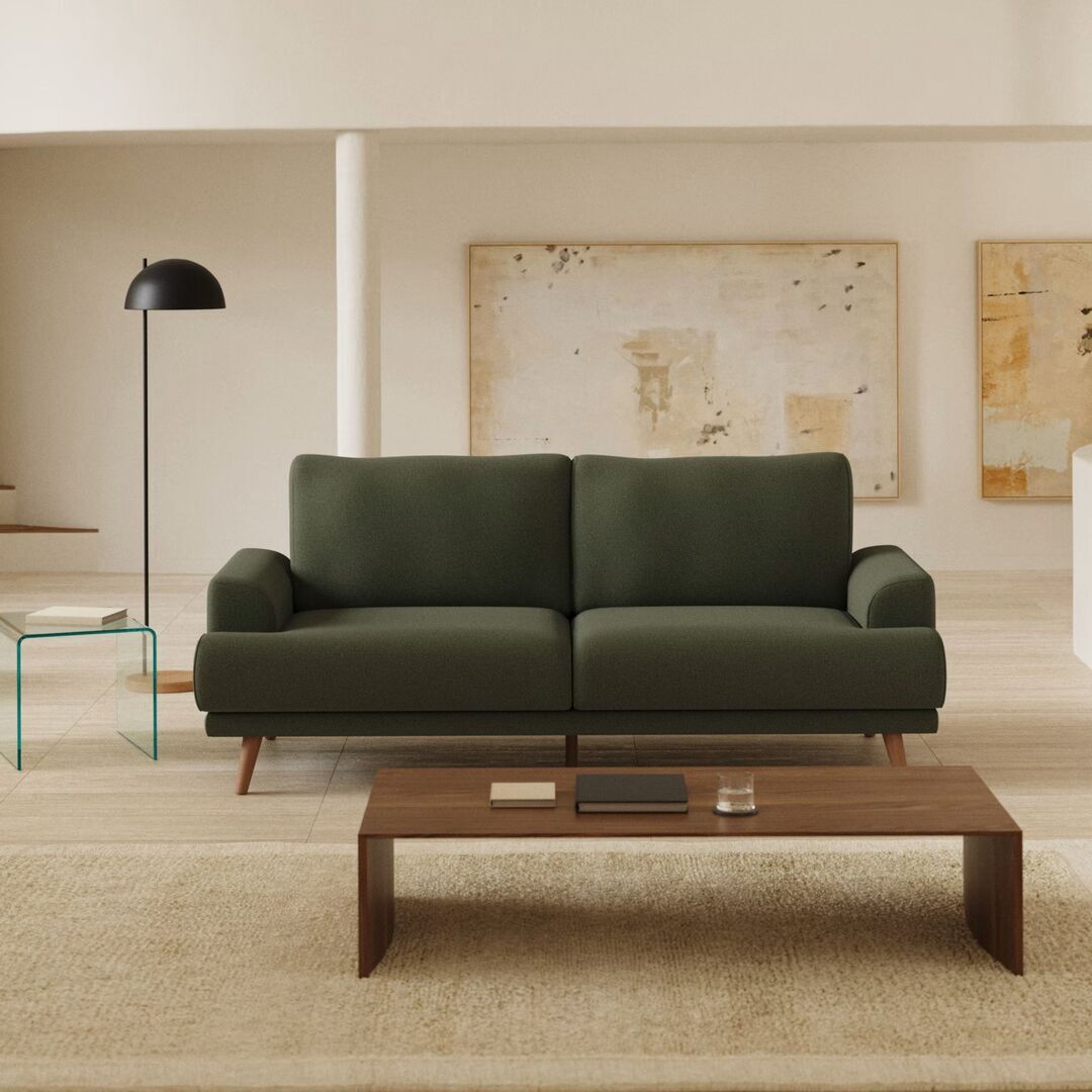 Kave Home 2-Sitzer Sofa Karin in Chenille von Kave Home Walnuss / Austin - Dunkelgrün