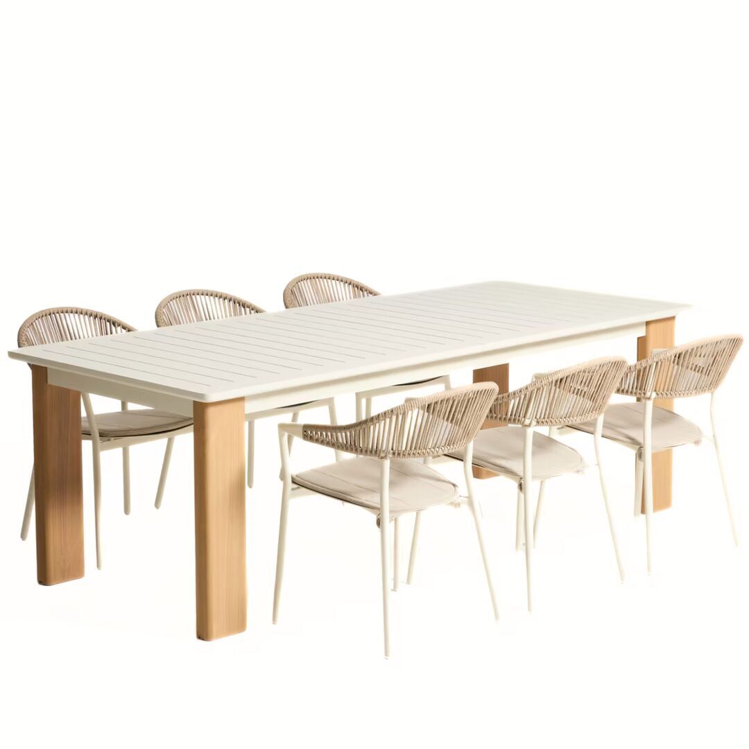 Kave Home Set Ausziehtisch Livorno und 6 Stühle Alimia von Kave Home Ecru / Natur