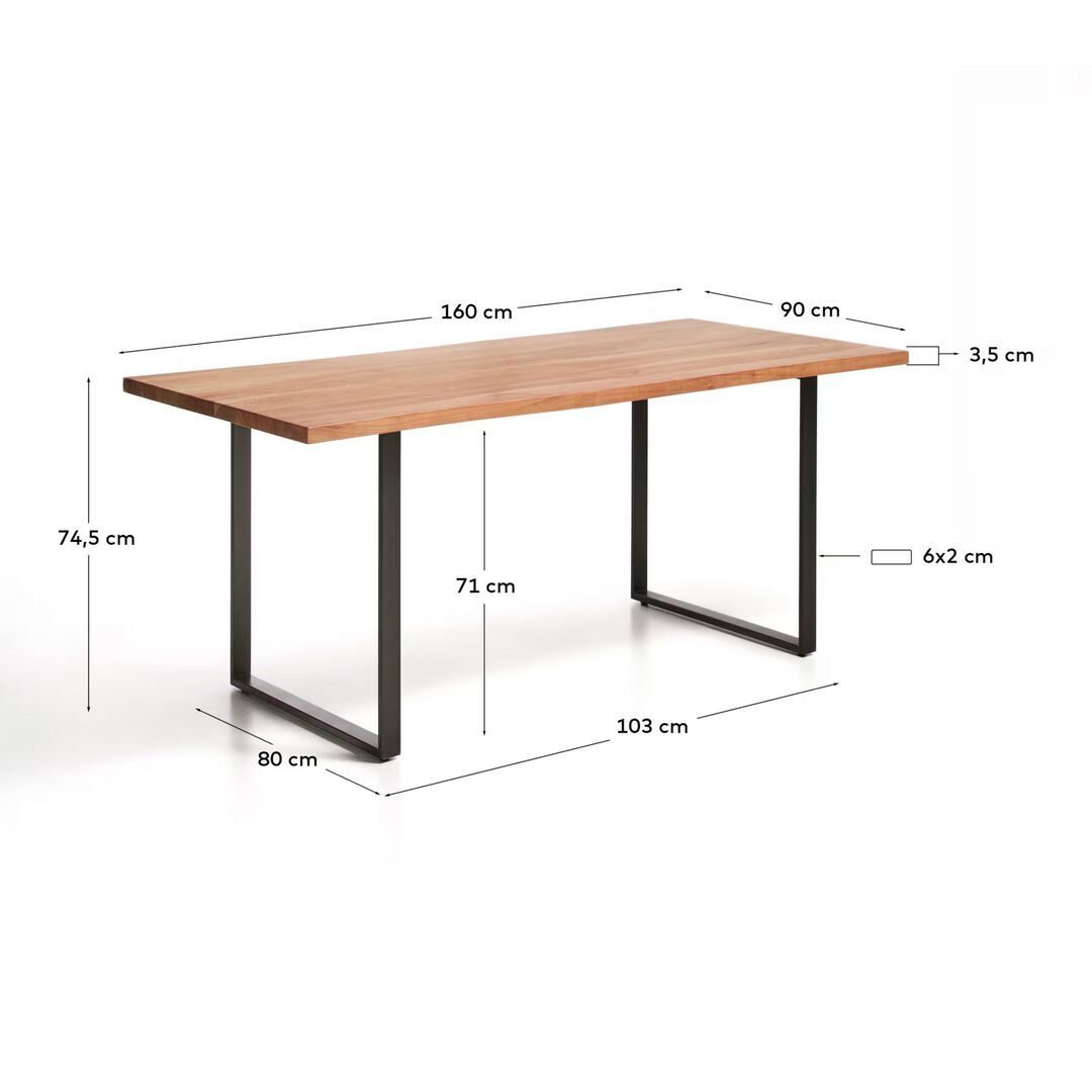 Kave Home Tisch Uxue von Kave Home L: 90 cm / B: 160 cm, Natur / Schwarz