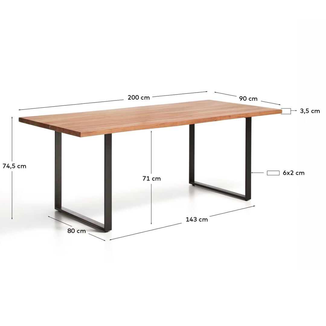 Kave Home Tisch Uxue von Kave Home L: 90 cm / B: 200 cm, Natur / Schwarz