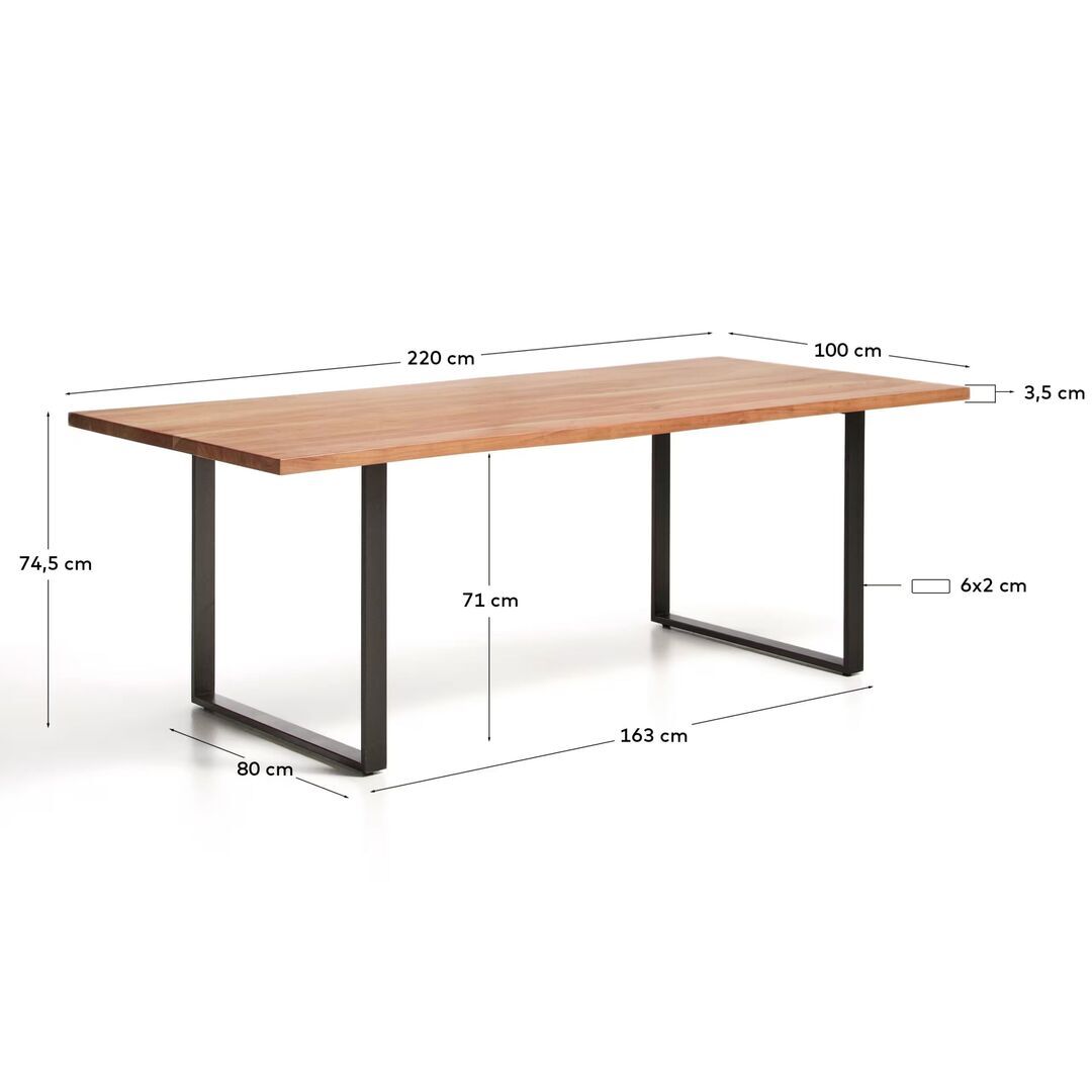 Kave Home Tisch Uxue von Kave Home L: 100 cm / B: 220 cm, Natur / Schwarz