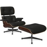 Eames Lounge Chair & Ottoman in Nussbaum dunkel / Premium Leder F nero von Vitra
