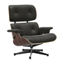 Vitra Lounge Chair / neue Masse / Filzgleiter für harte Boden Santos Palisander 05, Nero 66 - Leder Premium F, Aluminium poliert 03 / Tiefschwarz 12 pulverbeschichtet (glatt)