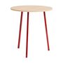 HAY Accessoires Loop Stand Table Round Ø: 90 cm / H: 97 cm, Eichenfurnier klar lackiert, Stahl pulverbeschichtet kastanienrot