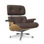 Vitra Eames Lounge Chair / neues Furnier / Leder / Filzgleiter harte Böden Kastanie natur lackiert 26, Kastanie 69 - Leder Premium F, Aluminium poliert 03, Klassische Masse