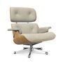 Vitra Eames Lounge Chair / neues Furnier / Leder / Filzgleiter harte Böden Kastanie natur lackiert 26, Ton 73 - Leder Premium F, Aluminium poliert 03, Klassische Masse