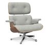 Vitra Eames Lounge Chair / neues Furnier / Stoff / Filzgleiter harte Böden Nussbaum natur lackiert 31, Crème-Sierragrau 06 - Nubia, Aluminium poliert 03, Klassische Masse