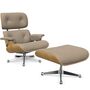 Vitra Lounge Chair & Ottoman / neues Furnier / Leder / Filzgleiter für harte Boden Kastanie natur lackiert 26, Dark Sand 78 - Leder Natural F, Aluminium poliert 03, Klassische Masse