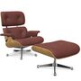 Vitra Lounge Chair & Ottoman / neues Furnier / Leder / Filzgleiter für harte Boden Kastanie natur lackiert 26, Brandy 93 - Leder Premium F, Aluminium poliert 03, Klassische Masse