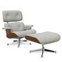 Vitra Lounge Chair & Ottoman / neues Furnier / Stoff / Filzgleiter für harte Boden Nussbaum natur lackiert 31, Crème-Sierragrau 06 - Nubia, Aluminium poliert 03, Klassische Masse