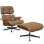 Vitra Lounge Chair & Ottoman / neues Furnier / Leder / Filzgleiter für harte Boden Nussbaum natur lackiert 31, Camel 75 - Leder Premium F, Aluminium poliert 03 / Tiefschwarz 12 pulverbeschichtet (glatt), Klassische Masse
