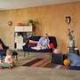 Vitra Slow Sofa in Stoff von Vitra Flocca dunkelblau, Aluminiumguss pulverbeschichtet tiefschwarz