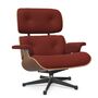 Vitra Eames Lounge Chair / neues Furnier / Stoff / Filzgleiter harte Böden Nussbaum natur lackiert 31, Brandy 07 - Calma, Aluminium poliert 03 / Tiefschwarz 12 pulverbeschichtet (glatt), Klassische Masse