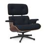Vitra Eames Lounge Chair / neues Furnier / Stoff / Filzgleiter harte Böden Santos Palisander 05, Night Blue 03 - Calma, Tiefschwarz 12 pulverbeschichtet (glatt), Neue Masse