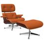Vitra Lounge Chair & Ottoman / neues Furnier / Stoff / Filzgleiter für harte Boden Santos Palisander 05, Cognac 09 - Calma, Aluminium poliert 03, Klassische Masse