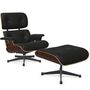 Vitra Lounge Chair & Ottoman / neues Furnier / Leder / Filzgleiter für harte Boden Nussbaum dunkel lackiert, Leder Premium F nero, Aluminium poliert 03 / Tiefschwarz 12 pulverbeschichtet (glatt), Klassische Masse